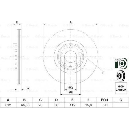 Disco freno AUDI A4 Avant IV (8K5, B8), Touring, 11.2007 - 12.2015 BOSCH 0 986 479 057