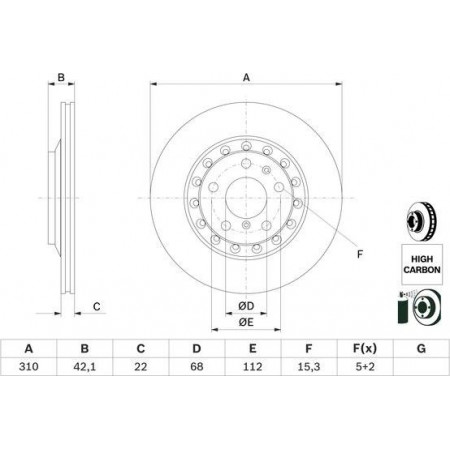 Disco de freno AUDI A8 II (4E2, 4E8), Sedán, 10.2002 - 12.2010 BOSCH 0 986 479 062