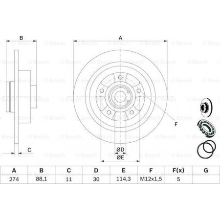 Bremsscheibe RENAULT LAGUNA I Grandtour (K56_), Touring, 09.1995 - 08.2002 BOSCH 0 986 479 009