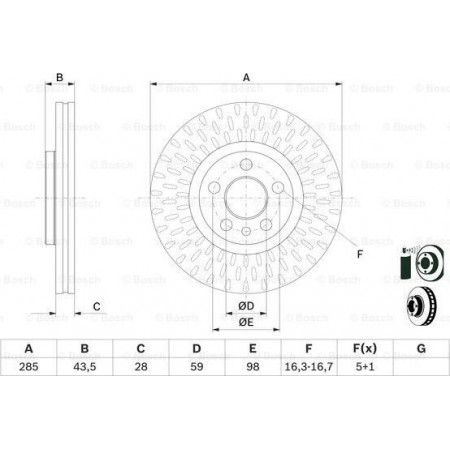 Disco freno PEUGEOT EXPERT (223), Telaio di supporto, 12.1995 - 12.2006 BOSCH 0 986 479 114