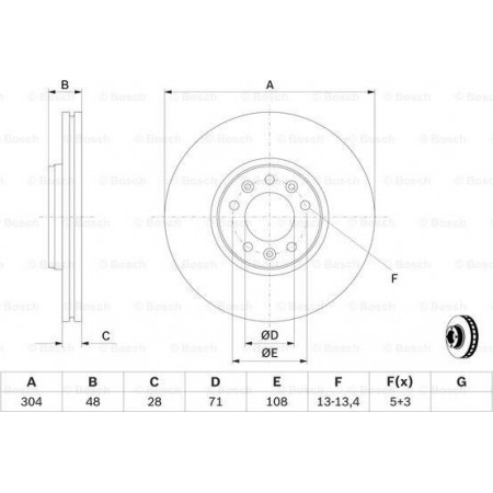 Brake disc PEUGEOT 308 SW I (4E_, 4H_), Touring, 09.2007 - 10.2014 BOSCH 0 986 479 C53