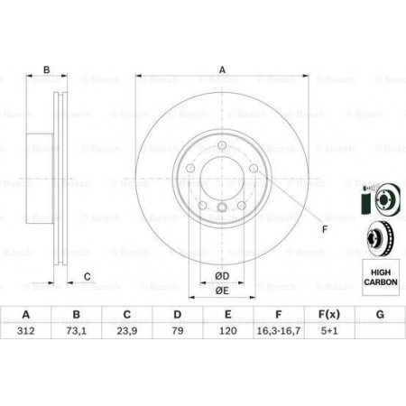 Brake disc BMW X1 - I (E84), Touring, 03.2009 - 06.2015 BOSCH 0 986 479 381