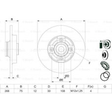 Brake disc PEUGEOT PARTNER (5_, G_), Box/MPV, 06.1996 - BOSCH 0 986 479 387