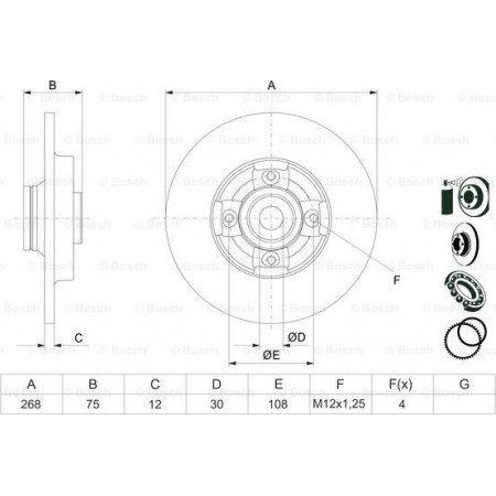 Disque de frein PEUGEOT PARTNER (7*****), Châssis support, 01.2009 - BOSCH 0 986 479 387