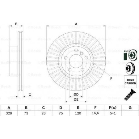 Remschijf Voor Rechts-Links past. BMW X3 F25 X4 F26 1.6-3.0D 09.10-03.18 BMW X3 - II (F25), Crossover, 09.2010 - 08.2017 BOSCH 0 986 479 771