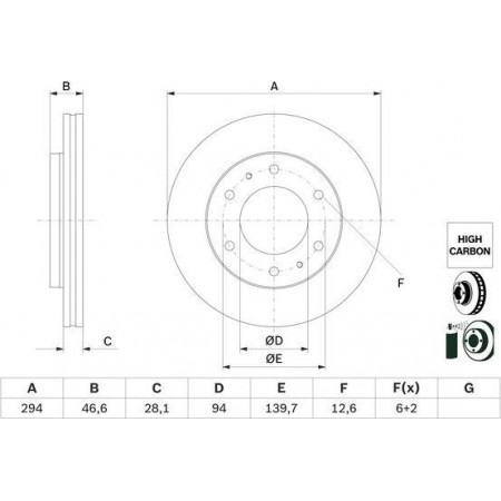 Disco freno FIAT FULLBACK (502_, 503_), Ridica, 01.2016 - BOSCH 0 986 479 E93