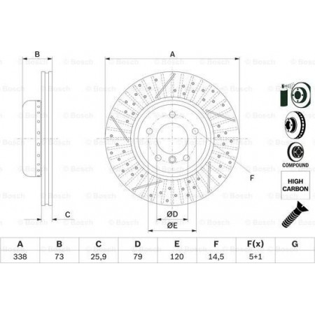 Brake disc BMW 3 Touring V (E91), Touring, 12.2004 - 12.2012 BOSCH 0 986 479 E09