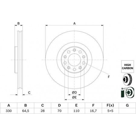 Disco freno ALFA ROMEO GIULIA (952_), Berlina, 10.2015 - BOSCH 0 986 479 E88