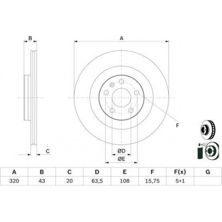 Brake disc VOLVO V90 II (235, 236), Touring, 03.2016 - BOSCH 0 986 479 E87