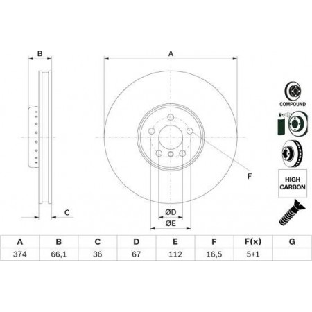 Brake disc BMW 5 Touring (G31), Tourism, 03.2017 - BOSCH 0 986 479 F60