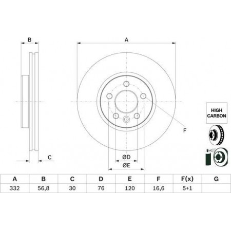 Brake disc VW AMAROK (S1B, S6B, S7B), Support frame, 09.2011 - BOSCH 0 986 479 F04