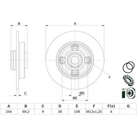 Disque de frein PEUGEOT 208 (CR_), Fourgon à hayon, 10.2012 - BOSCH 0 986 479 F74