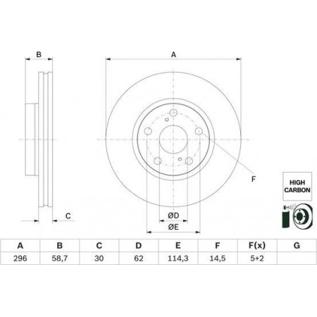 Brake disc TOYOTA HILUX (_N1_), Support frame, 05.2015 - BOSCH 0 986 479 G67