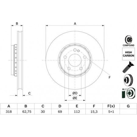 Brake disc MERCEDES-BENZ C-CLASS T-Model (S205), Touring, 09.2014 - BOSCH 0 986 479 G34