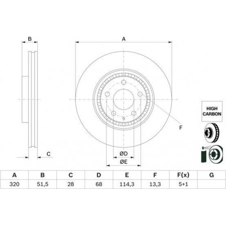 Disque de frein Avant Droit-Gauche compatible. MAZDA 6 CX-5 CX-9 2.2D-2.5 10.12- BOSCH 0 986 479 H02