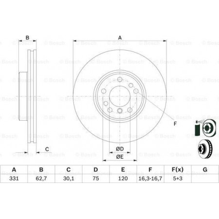 Remschijf Voor Rechts-Links past. BMW X3 E83 X5 E53 3.0-3.0D-4.4 01.00-08.11 BMW X5 (E53), Crossover, 01.2000 - 12.2006 BOSCH 0 986 478 974