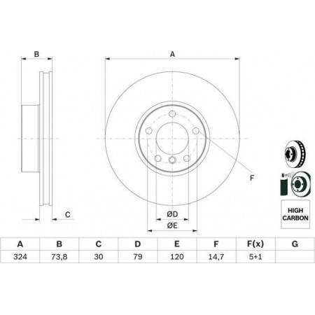 Disco freno BMW 5 Touring IV (E39), Touring, 09.1996 - 06.2004 BOSCH 0 986 478 024