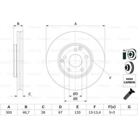 Bremsscheibe MERCEDES-BENZ SLK (R171), Cabrio, 03.2004 - 12.2011 BOSCH 0 986 478 876