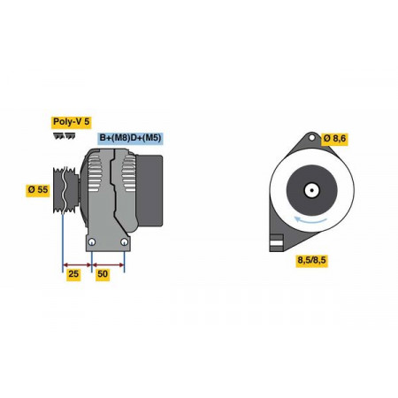 Alternateur 14V 85A convient. FIAT 500 500 C BRAVO I BRAVO II DOBLO DOBLO CARGO DOBLO-MINIVAN GRANDE PUNTO IDEA LINEA PALIO FIAT DOBLO II (263_), Châssis support, 02.2010 - BOSCH 0 986 049 540