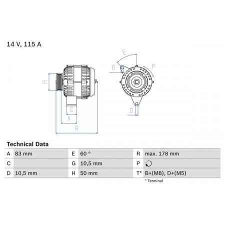 Alternador 14V 115A cabe. MERCEDES C T-MODEL S202 C W202 C W203 CLK A208 CLK C208 E T-MODEL S210 E VF210 E W210 G W463 MERCEDES-BENZ E-CLASS (VF210), estrutura de suporte, 06.1996 - 03.2003 BOSCH 0 986 041 320