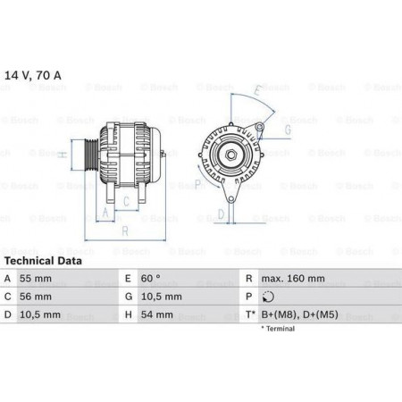 Generator / Alternator OPEL CORSA C (X01), Hatchback Van, 09.2000 - 12.2012 BOSCH 0 986 041 240