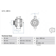Alternateur 14V 180A convient. MERCEDES CLS C219 E T-MODEL S211 E W211 M W164 R W251 V251 SL R230 SPRINTER 35-T B906 SPRINTE MERCEDES-BENZ CLASSE M (W164), Crossover, 02.2005 - 12.2012 BOSCH 0 986 047 700