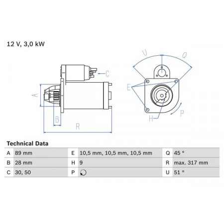 Starter starter 12V 3kW BOSCH 0 986 019 020