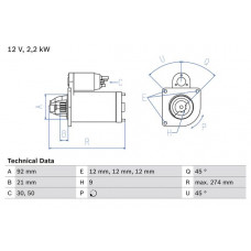 Anlasser Anlasser 12V 22kW passt. LAND ROVER 110-127 DEFENDER DISCOVERY I DISCOVERY II 2.3-2.3D-2.5D 06.84-02.16 LAND ROVER DEFENDER (L316), Ridica, 10.1995 - 05.2016 BOSCH 0 986 016 210