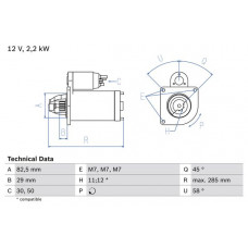 Se adapta el motor de arranque 12V 22kW. CITROEN C25 CX I CX II PEUGEOT J5 2.5D 09,81-07,94 CITROEN C25 (280_, 290_), furgoneta, 07,1981 - 07,1994 BOSCH 0 986 010 600
