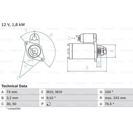 Moteur électrique TOYOTA AVENSIS I (_T22_), Touring, 09.1997 - 02.2003 BOSCH 0 986 018 680