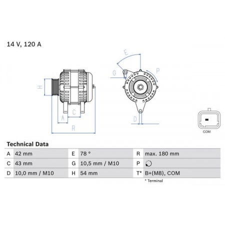 Alternateur 14V 120A convient. DS DS 3 DS 4 CITROEN BERLINGO MULTISPACE BERLINGO-MINIVAN C1 II C3 AIRCROSS II C3 II C3 III C PEUGEOT 308 SW II (LC_, LJ_, LR_, LX_, L4_), Touring, 03.2014 - BOSCH 0 986 083 800
