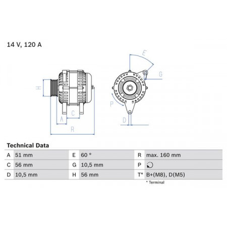 Adatto per alternatore 14 V 120 A. OPEL CALIBRA A OMEGA B VECTRA A SAAB 900 II 9000 2.0-3.2 07.90-07.03 SAAB 900 II (900 / D G511), Hatchback, 07.1993 - 04.1999 BOSCH 0 986 039 250