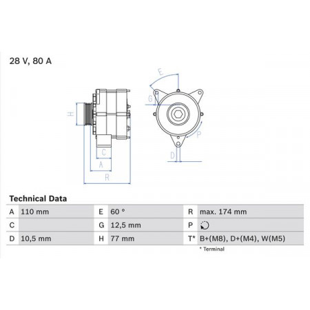 Alternador 28V 80A cabe. MERCEDES ACTROS ACTROS MP2 - MP3 OM541.920-OM542.962 04.96- MERCEDES-BENZ AXOR, 09.2001 - 12.2005 BOSCH 0 986 039 790
