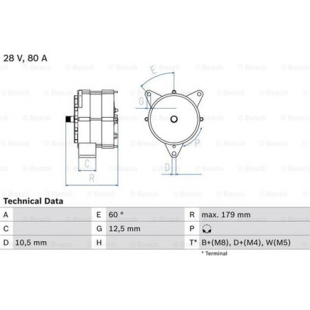 Alternator 28V 80A se potriveste. DAF 45 55 65 65 CF 75 75 CF 85 85 CF 95 95 XF CF 85 F 1700 F 1900 MAN E2000 EM F2000 F8 F90 F9 MAN F90 Unterflur, Cadru de sprijin, 06.1986 - 09.1996 BOSCH 0 986 037 770