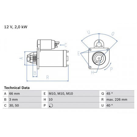 Starterstarter 12V 2kW past erop. SUZUKI GRAND VITARA I 2.0D 02.01-09.05 SUZUKI GRAND VITARA I (FT, HT), Crossover, 03.1998 - 08.2006 BOSCH 0 986 029 090