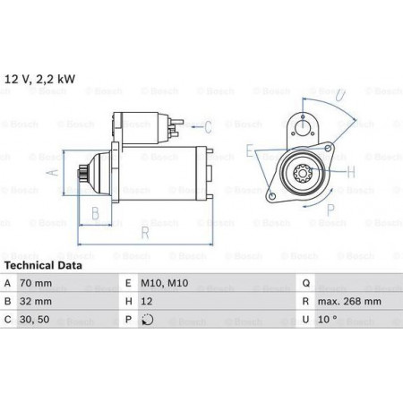 Acionador de partida 12V 22kW se encaixa. NISSAN NAVARA NP300 PICK UP 2.5D 11.01- NISSAN NAVARA (D22), Estrutura de suporte, 03.1997 - BOSCH 0 986 025 540