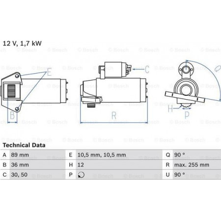 Acionador de partida 12V 17kW se encaixa. FORD TRANSIT TRANSIT V363 2.2D-2.4D 04.06- FORD TRANSIT V363 (FED, FFD), Estrutura de suporte, 08.2013 - BOSCH 0 986 025 830