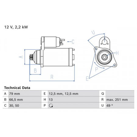 Starter starter 12V 22kW fits. MAN TGE VW CALIFORNIA T6 CAMPER CRAFTER GRAND CALIFORNIA CAMPER MULTIVAN T6 TRANSPORTE VW MULTIVAN VI (SGF, SGM, SGN, SHM, SHN), Dubita, 04.2015 - BOSCH 0 986 026 340