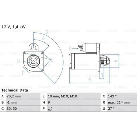 Starter starter 12V 14kW fits. VOLVO C70 II S40 II V50 FORD FOCUS II 2.4-2.4D-2.5 01.04-06.13 VOLVO C70 II (542), Convertible, 03.2006 - 12.2013 BOSCH 0 986 020 860