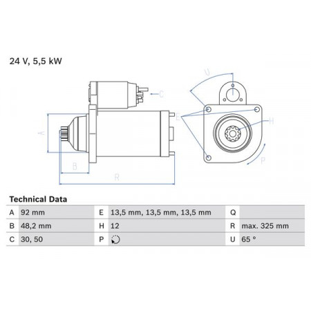 Starterstarter 24V 55kW past erop. SCANIA 4 BUS LPGRS PGRT TOURING DC09.108-OC9.G05 08.97- SCANIA TOURING, Bus, 05.2014 - BOSCH 0 986 021 480