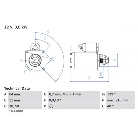 Acionador de partida 12V 08kW se encaixa. ABARTH 124 SPIDER 500 - 595 - 695 500C - 595C - 695C GRANDE PUNTO ALFA ROMEO GIULIETTA FIAT PANDA III (312_, 319_), Hatchback, 02.2012 - BOSCH 0 986 021 590