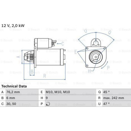 Démarreur démarreur 12V 2kW convient. FORD C-MAX FOCUS C-MAX FOCUS II GALAXY II MONDEO IV S-MAX 1.8D 07.04-06.15 FORD C-MAX (DM2), Dubita, 02.2007 - 09.2010 BOSCH 0 986 021 820