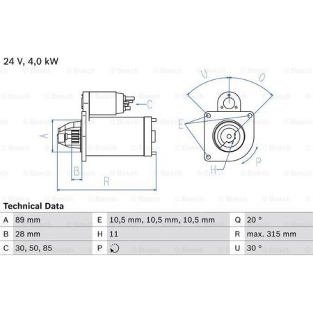 Starter starter 24V 4kW fits. MAN HOCL LION S INTERCITY LIONS CITY NL NM SU TGA TGL I TGM I TEMSA MD D0826LOH10-D083 MAN SU, Bus, 10.1975 - BOSCH 0 986 023 200