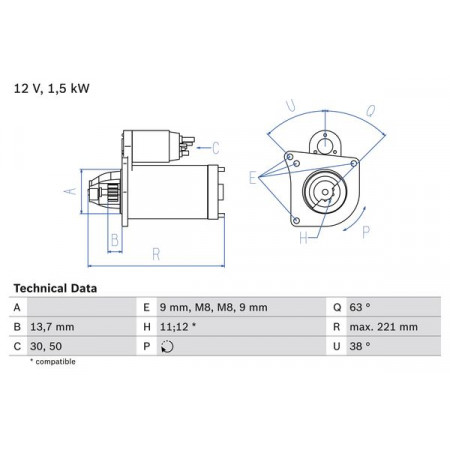 Se adapta el motor de arranque 12V 15kW. DS DS 3 DS 4 DS 5 DS 7 CITROEN BERLINGO BERLINGO MULTISPACE BERLINGO-MINIVAN C1 C2 C2 CITROEN C3 II (SC_), Hatchback Van, 06.2010 - BOSCH 0 986 022 790