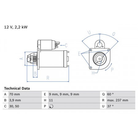 Anlasser Anlasser 12V 22kW passt. ALFA ROMEO GIULIETTA GIULIETTA-HATCHBACK FIAT 500X DOBLO DOBLO CARGO DUCATO JEEP RENEG FIAT DUCATO (250_, 290_), Tragrahmen, 07.2006 - BOSCH 0 986 027 000