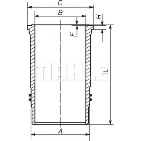 Diâmetro interno da camisa do cilindro. Comprimento de 131 mm. Diâmetro do flange de 262 mm. 1596mm RVI C K MAGNUM T VOLVO 9700 990 VOLVO VH, 01.2002 - MAHLE 037 LW 00102 001