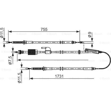 Kabel. Feststellbremse Handbremsseil Mitte 1731mm-755mm passend. OPEL ZAFIRA C 1.4-2.0D 10.11- OPEL ZAFIRA TOURER C (P12), Van, 10.2011 - BOSCH 1 987 482 804