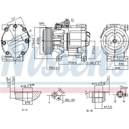 Compresseur. climatisation Compresseur de climatisation ABARTH 500 - 595 - 695 500C - 595C - 695C FIAT 500 500 C BRAVO II DOBLO FIAT PALIO (178_), Berline, 04.1996 - Nissens 89405