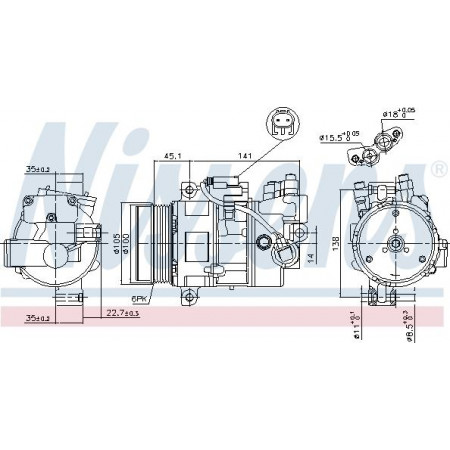 Compressore. aria condizionata Compressore aria condizionata BMW 1 E87 3 E90 3 E91 2.0D 06.04-06.12 BMW 1 (5 porte) I (E87), Hatchback, 02.2003 - 01.2013 Nissens 89043