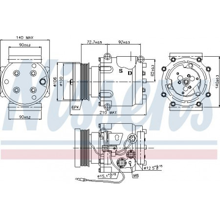 Compresseur. climatisation Compresseur de climatisation SAAB 9-3 2.0-2.3 02.98-08.03 SAAB 9-3 (YS3D), Berline, 02.1998 - 08.2003 Nissens 89066